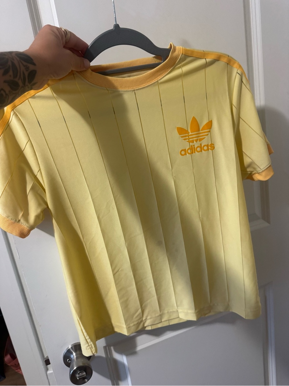 adidas Yellow Short-Sleeve Tee with Trefoil Logo